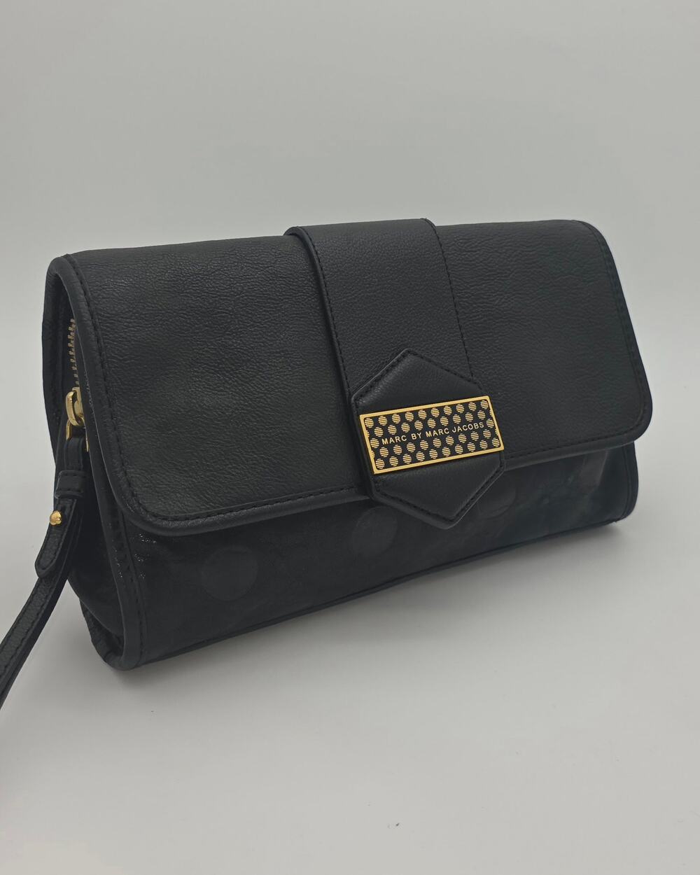 Marc by Marc Jacobs Black Polka Dot Embossed Leather Wristlet Clutch